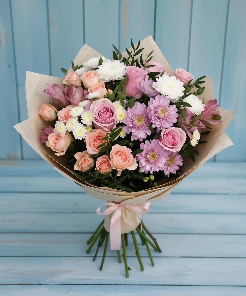 Букет цветов из: Хризантемы, Розы и Альстромерии в Цимлянске