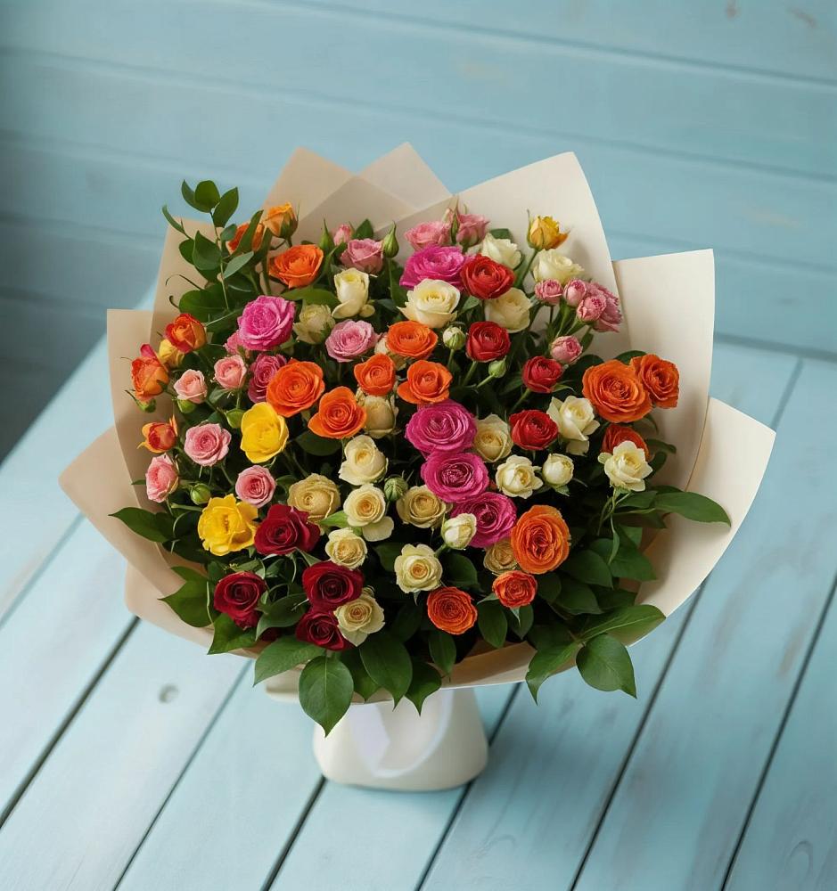 Букет Микс из разноцветных кустовых роз в Цимлянске