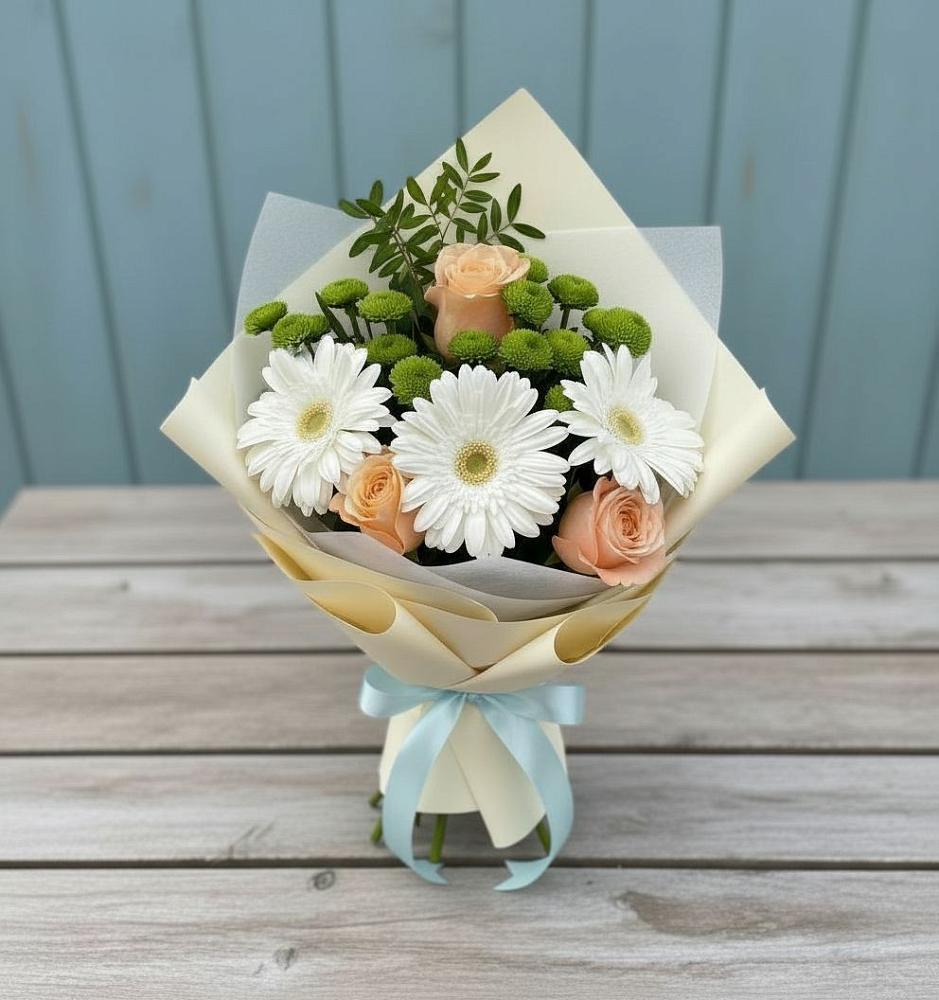 Букет цветов из: Герберы, Розы и Хризантемы в Цимлянске