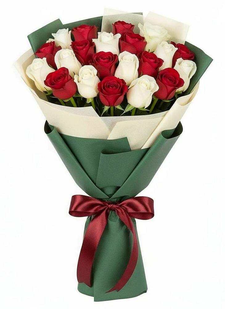 Букет Микс из красных и белых роз в Цимлянске
