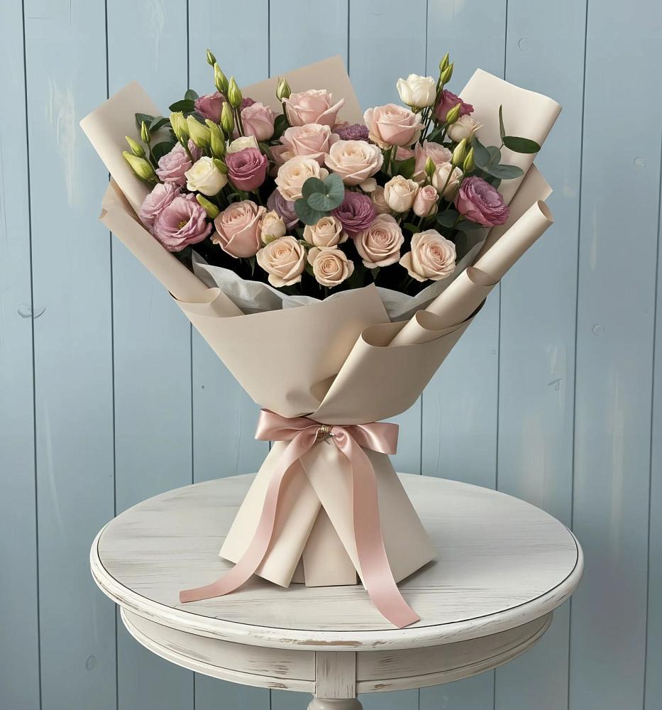 Букет цветов из: Розы и Лизиантусы в Цимлянске