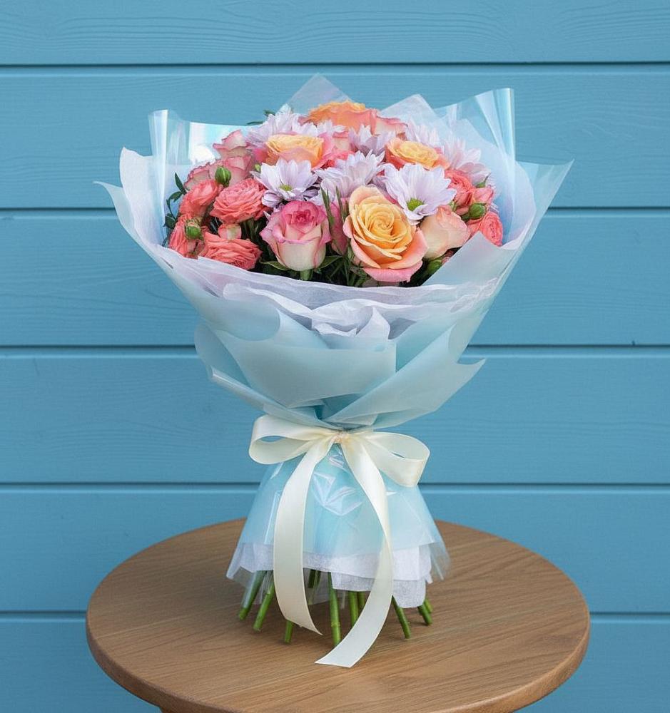 Букет цветов из: Хризантемы и Розы в Цимлянске