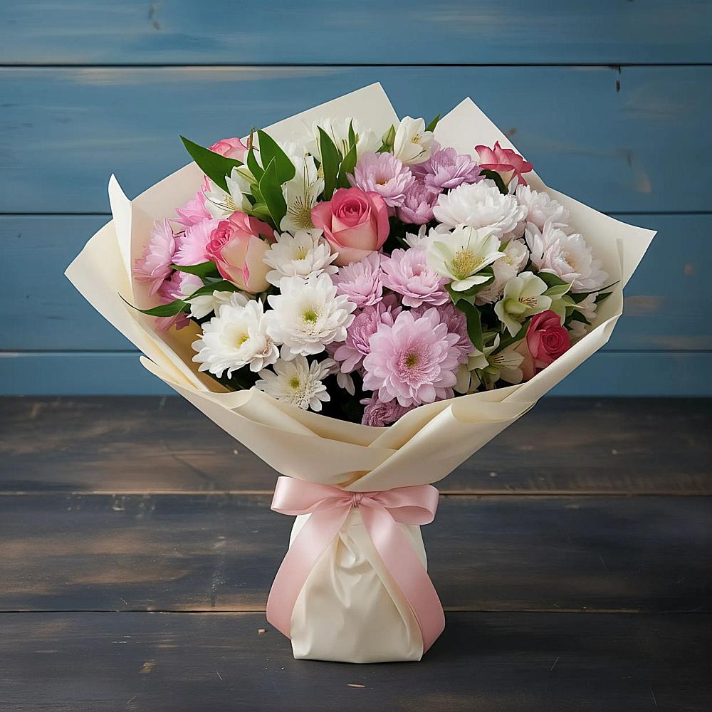 Букет цветов из: Хризантемы, Альстромерии и Розы в Цимлянске